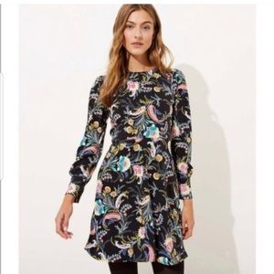 LOFT Floral Paisley Long Sleeve A Line Dress 00P